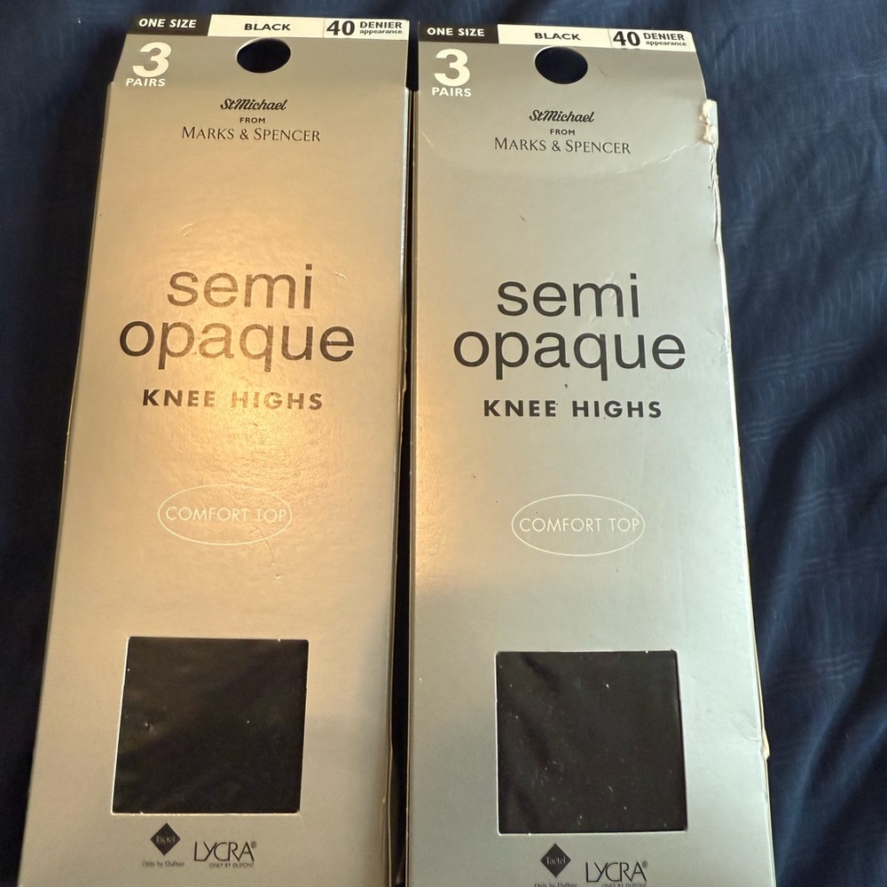 Lot of 2 Mark&Spencer semi opaque knee highs brand new 3 pairs each pack black